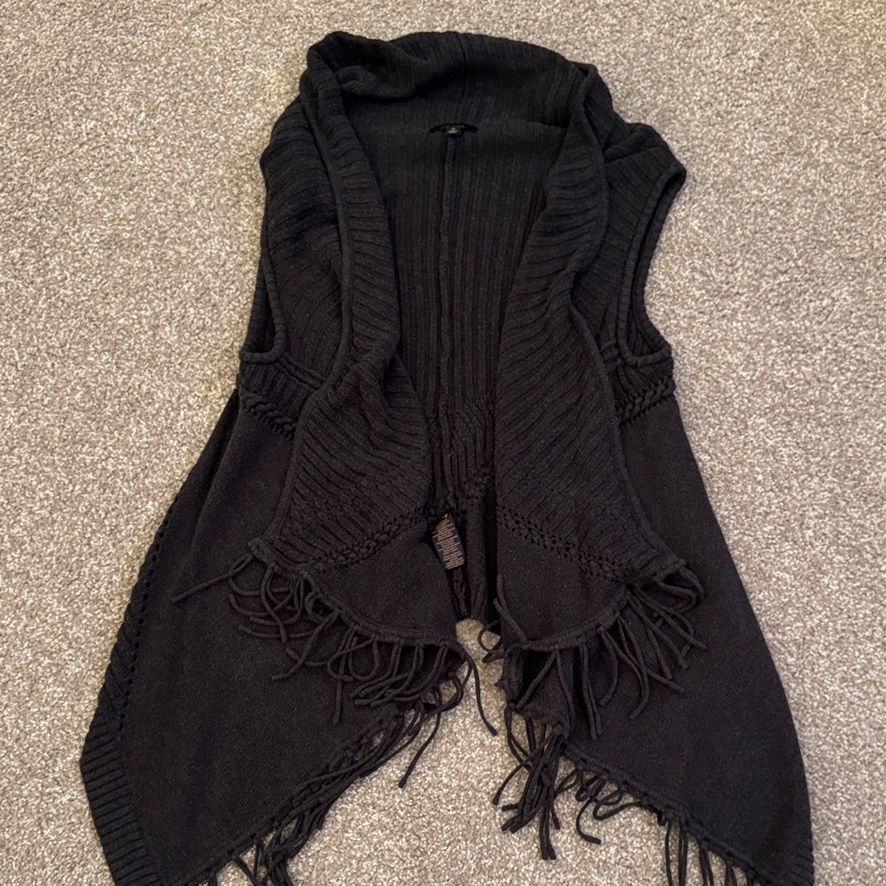 Ella Moss Charcoal Fringe Sweater Vest